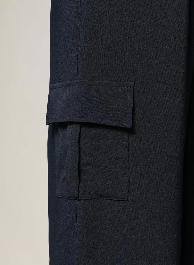 Pinacolada  Women's Navy Blue Baggy Cargo Pants For Casual Wear | Mid-Rise | 4 Pockets | Button Closure | Cargo Pants Crafted With Comfort Fit For Everyday Wear for Women | Best Price UAE